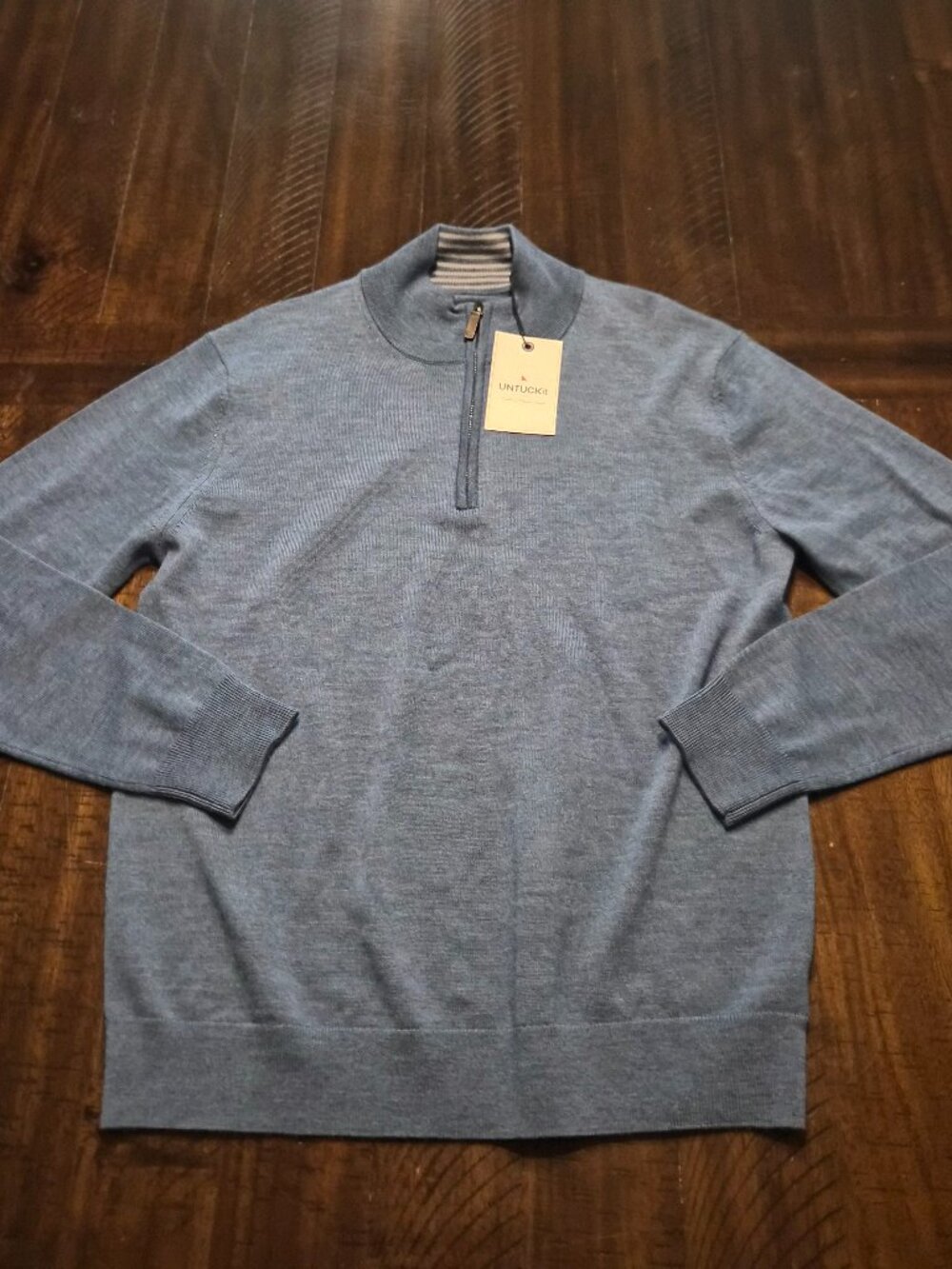 UNTUCKit Sweater Mens Medium Blue Belguardo Merino Wool 1/4 Zip Mock Neck G881